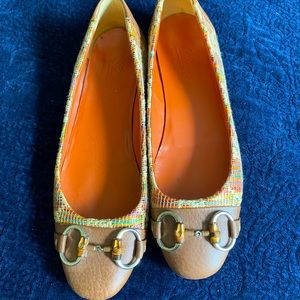 Gucci bamboo ballet flats with tweed/woven monogram size 39